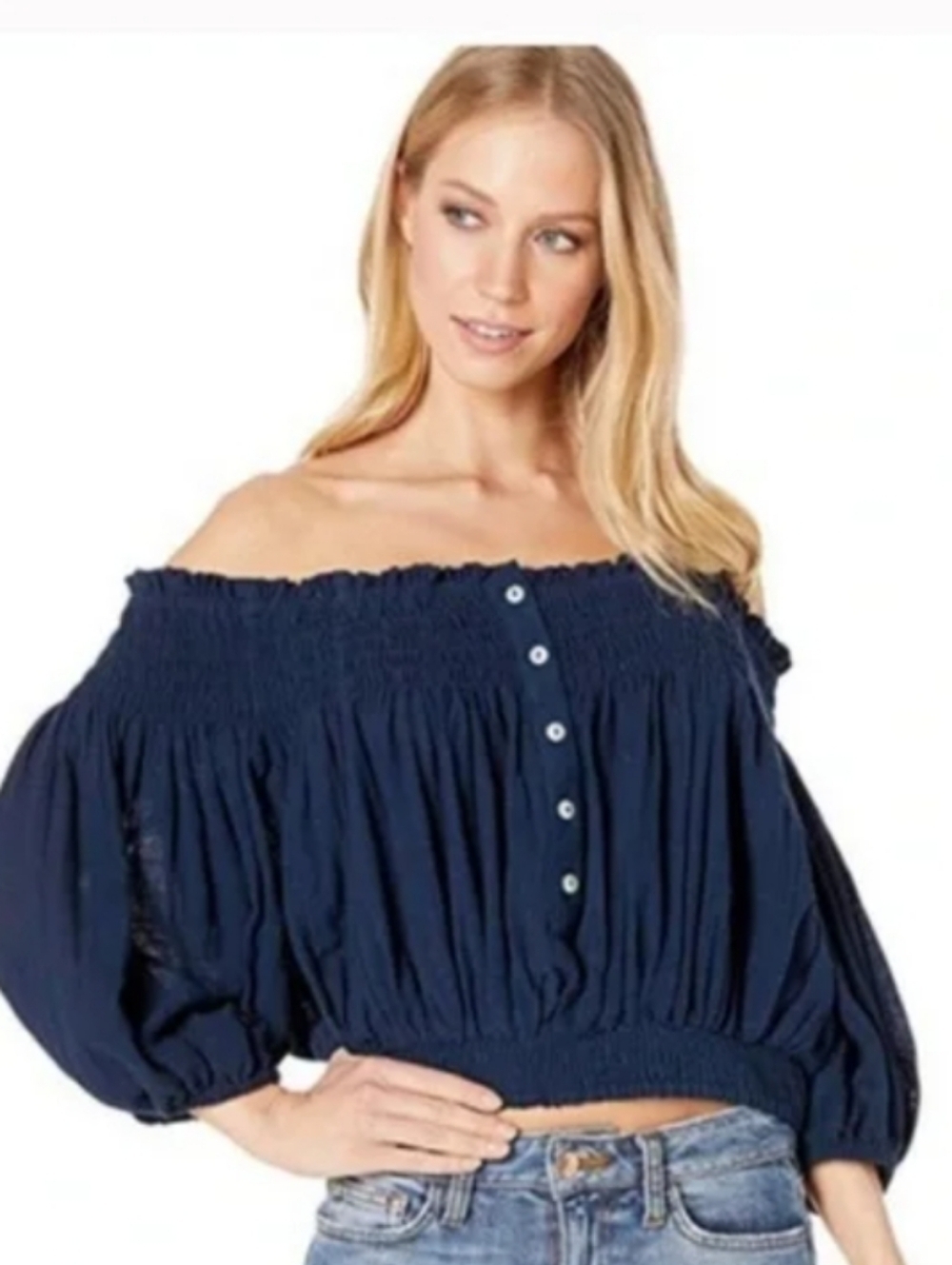 Free People Dancing Till Dawn Smocked Off-the-Shoulder Top